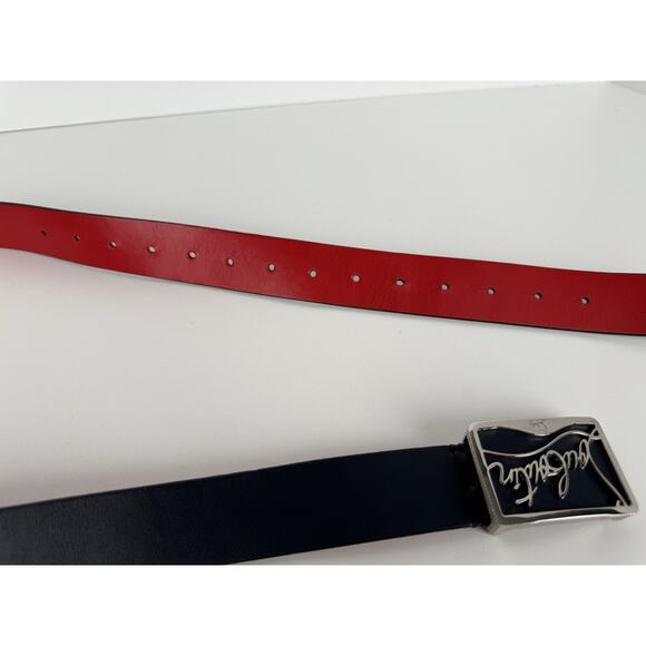Christian Louboutin Logo Buckle Black/Red Leather Men's Belt Size 110/44 - Picture 4 of 4